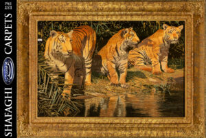 تابلو فرش دستباف شفقی تبریز سه ببر برکه